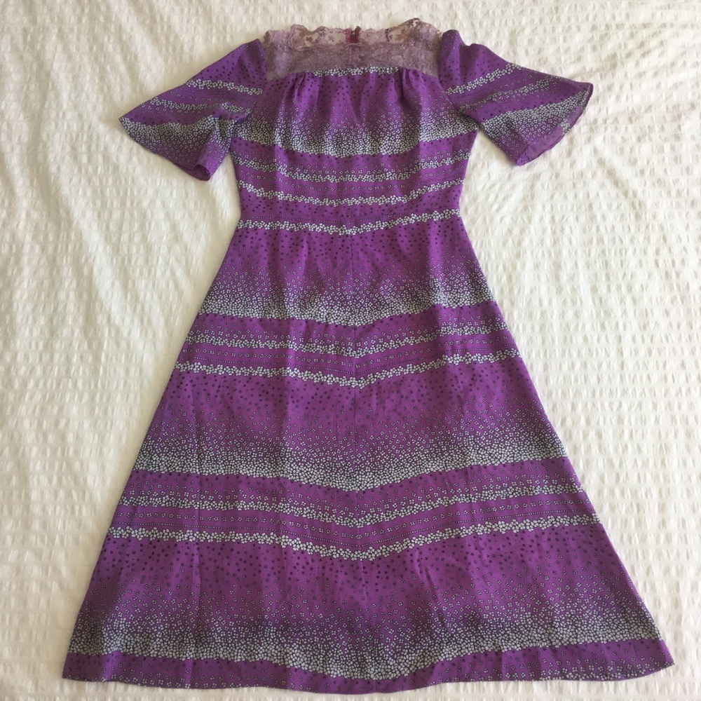 True Vintage Purple Floral Lace Neck Dress